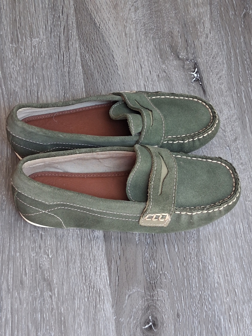 Zara Kids Olive Green Suede Loafers Size 1